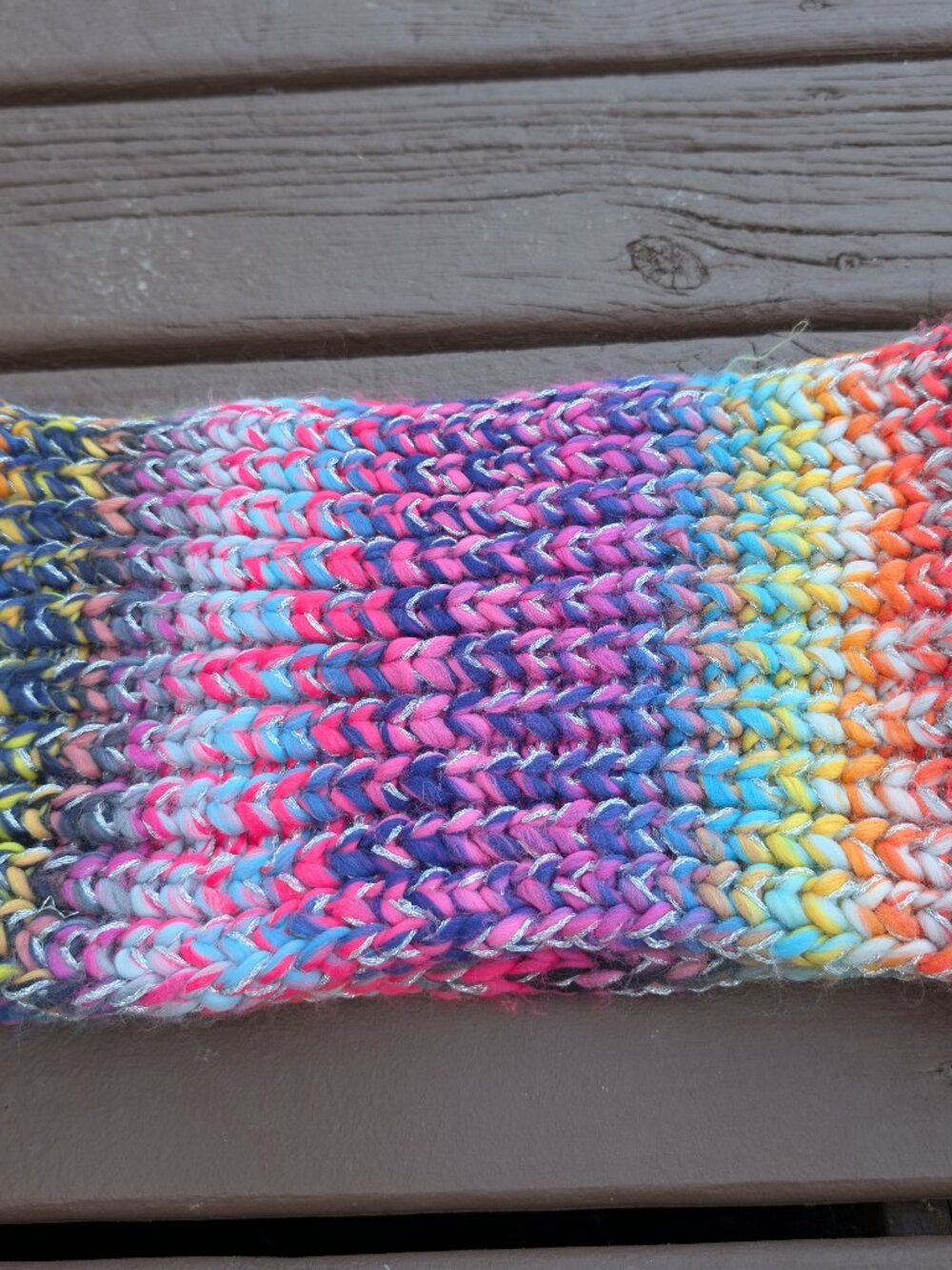 Space Dye with Lurex Knit Infinity Scarf - One Size - Vibrant, Chunky, Rainbow
